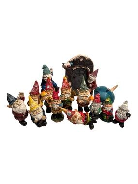 Assorted Colorful Garden Gnome Figurine Set - Unbranded  12 total with door